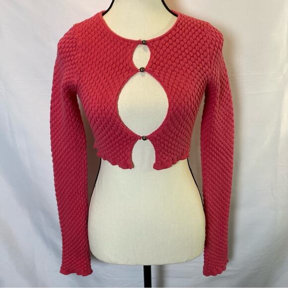 Urban Outfitters Piper Knit Cropped Sweater Women’s Medium Cardigan Keyhole Y2K - Picture 1 of 11